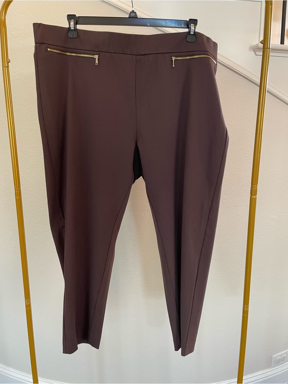 Michael Kors Straight Leg Pants in Dark Brown with Gold Zips